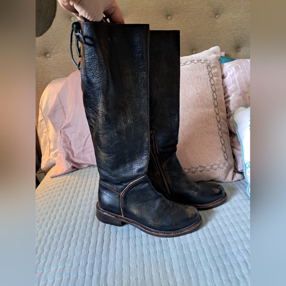 Bed Stu Manchester Distressed Leather Upper High Boots with Lace Accents - Picture 3 of 15